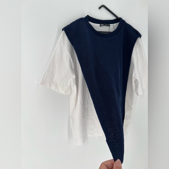 Zara Knit Sweater Contrasting Overlay Mixed Shirt Sweater Layered Bib Vest - Picture 6 of 10